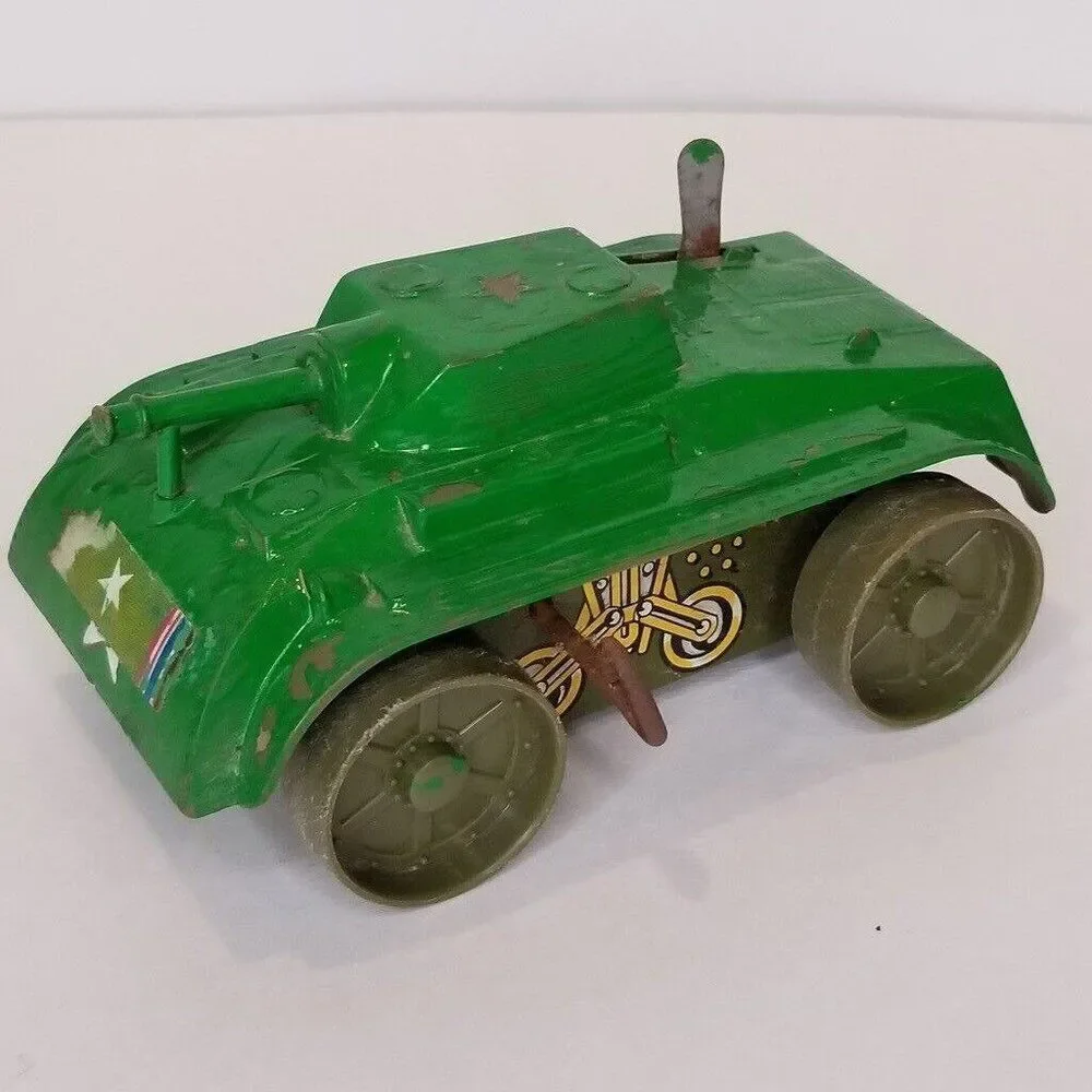 Vintage Marx Toys Wind Up Green Tin Tank Working Motor Original Key